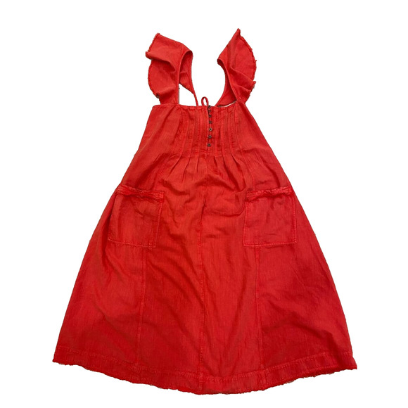 Anthro Pilcro Flutter denim Sleeve Woman Midi Cotton Dress Red Size 1X A000104 - Picture 3 of 9